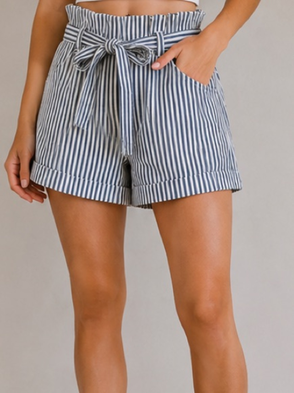 Abercrombie & Fitch Blue and White Striped Paperbag Shorts
